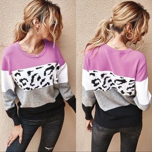 🍁🆕 Leopard Wide Stripes Sweater Mauve